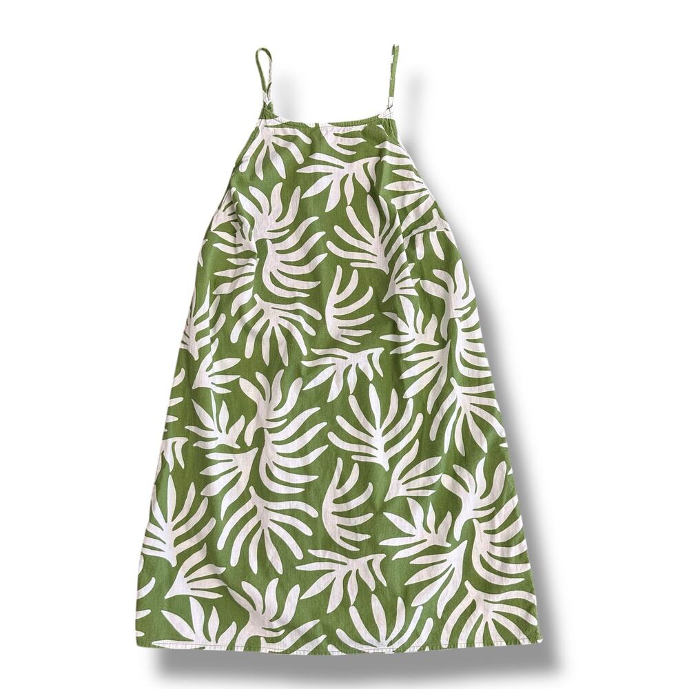A New Day Tropical Leaf Print Halter Dress Size Large Green & White